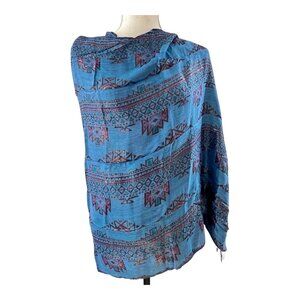 Southwestern Style Blue and Purple Scarf Wrap Fringed Rayon Metallic NWT